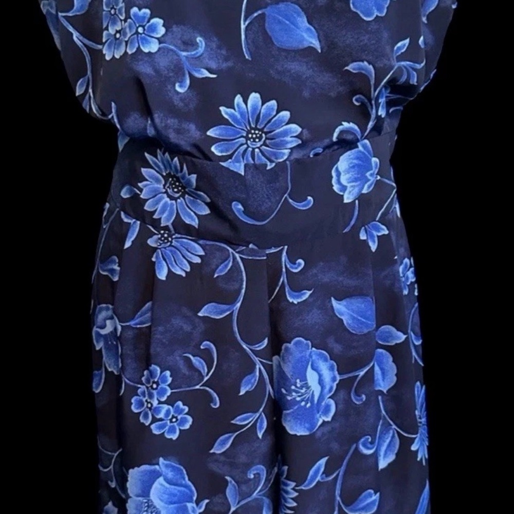 Kathie Lee Collection Black Strapless Jumpsuit with Blue Floral Pattern